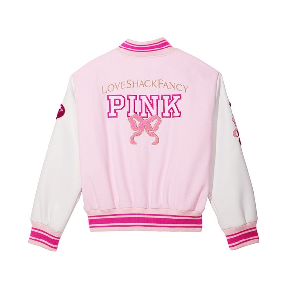 Love Shack Fancy x VS PINK Varsity Jacket pink reissued boyfriend medium - Picture 4 of 8